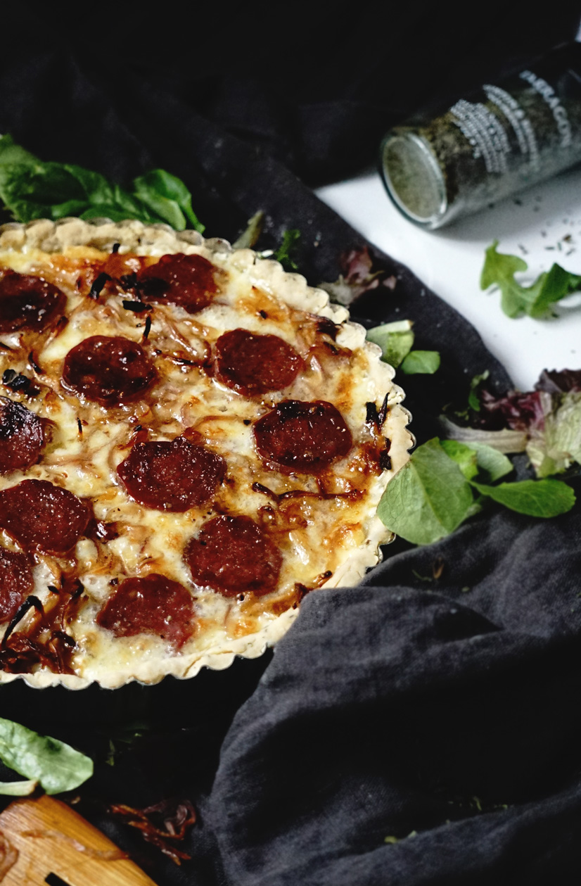 saucisson brie tart half