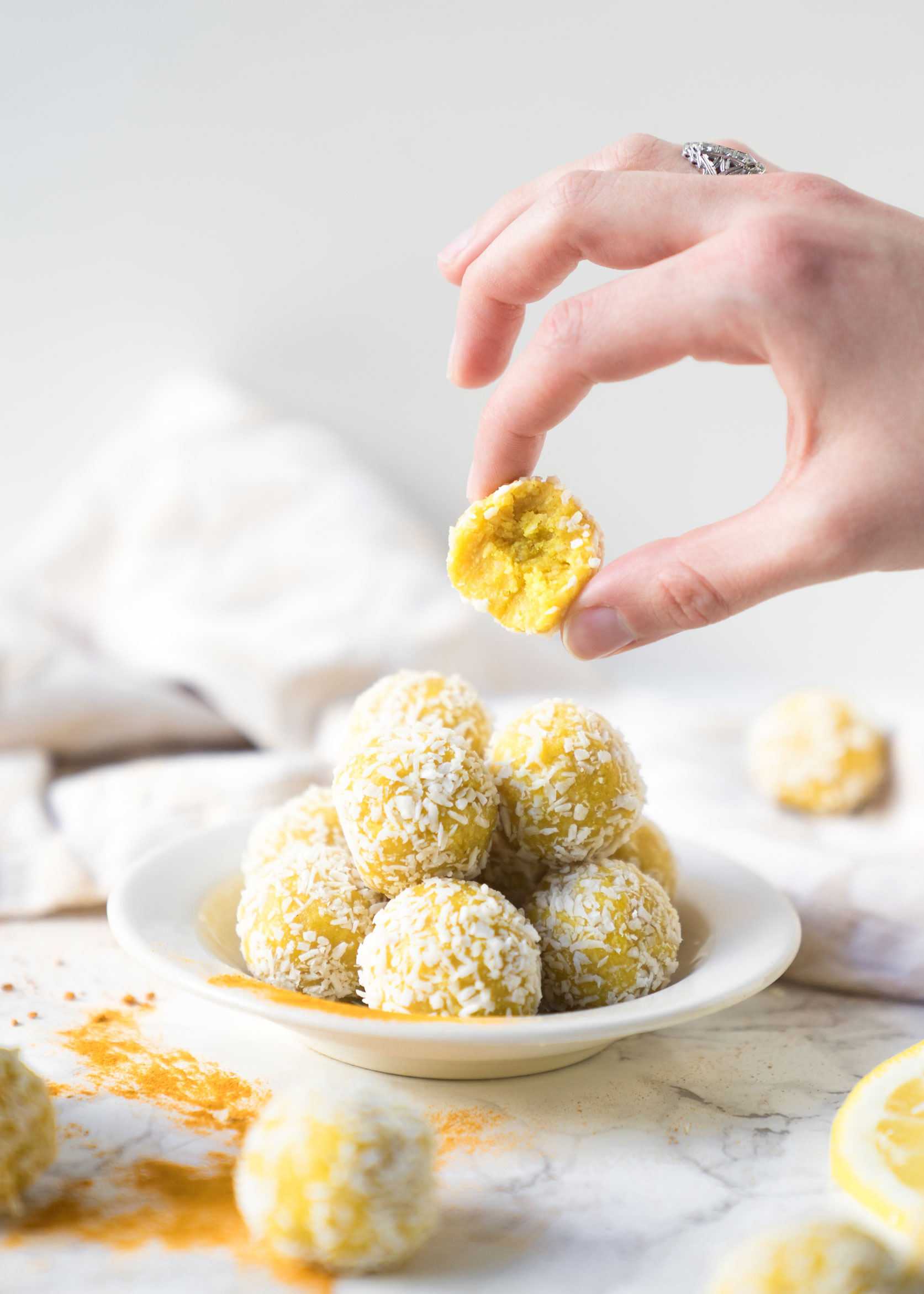 Cashew Lemon Coconut Energy Balls with Turmeric!